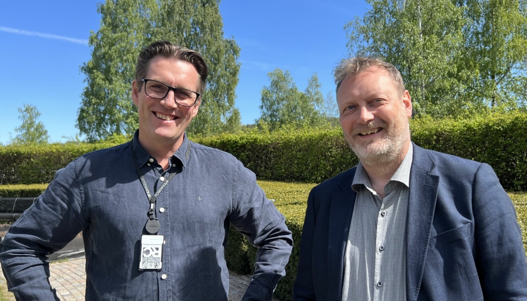 Administrerende direktør Geir Hoff (til venstre) og logistikkdirektør Jens Petter Jakobsen i Mekonomen Company Norge.