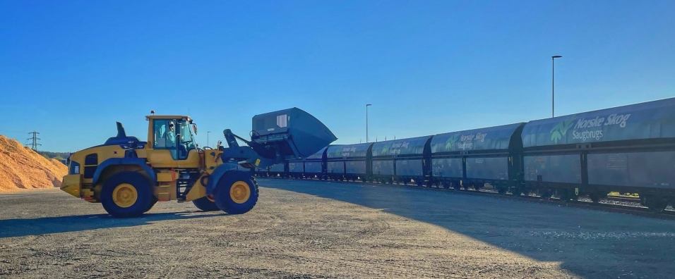 FREM OG TILBAKE: Flis fra Bergene Holm i Amundrød nær Larvik vil gå på skinner til Norske Skog Saugbrugs i Halden. Sagtømmer av langt bedre kvalitet kommer tilbake til Larvik.