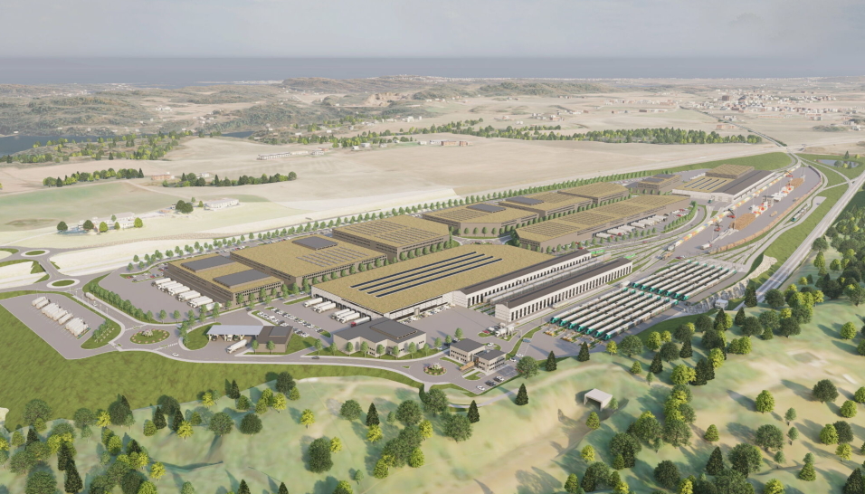 STORT OMRÅDE: Slik kan Kopstad se ut ferdig utbygget, beliggende midt mellom E18 og nye Vestfoldbanen. Her blir plass til både hensettingsspor, vaskeanlegg og verksteder for tog.