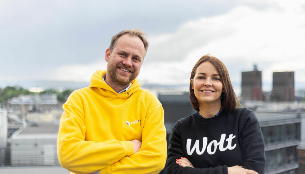 Helthjem-sjef Anders Lunde Angen og Wolt-sjef Elisabeth Stenersen, fra sommerens lansering av den nye fellestjeneste. Nå er leveringene i gang.