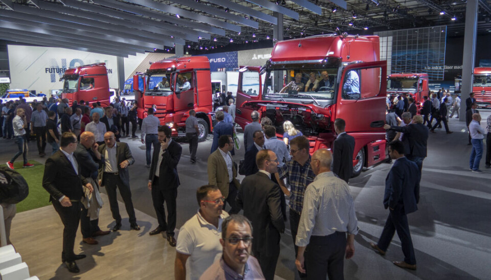 SIST GANG: IAA i 2018, fra standen til Mercedes-Benz som lanserte en Actros.