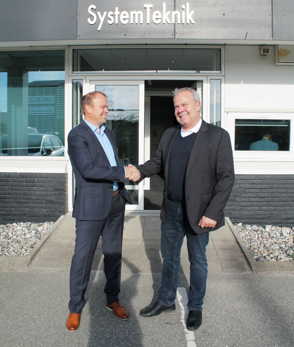 RUTINERT DUO: Ole Madsen (til venstre) og Morten Kirch har begge lang fartstid fra SSI Schäfer og skal nå lede satsingen på Geek+ i Norden.