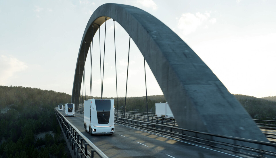 Slik KAN det kunne til å se ut når Einrides autonome lastebiler kjører over Svinesund, men nå i MODI-prosjektet vil det nok se noe mer konvensjonelt ut.
