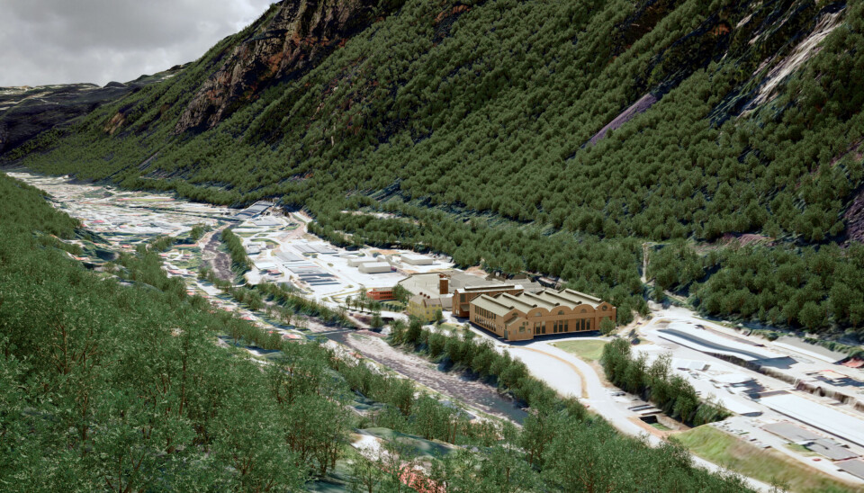 Anlegget på Rjukan slik det kan bli seende ut. Illustrasjon: Aker Horizons Asset Development. Anlegget på Rjukan slik det kan bli seende ut. Illustrasjon: Aker Horizons Asset Development.