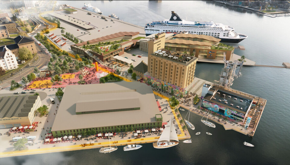 Slik er visjonen for en samlet fergeterminal på Vippetangen. Det ser kanskje fint ut, men er for trangt om dagens godstransport med fergene skal opprettholdes. Slik er visjonen for en samlet fergeterminal på Vippetangen. Det ser kanskje fint ut, men er for trangt om dagens godstransport med fergene skal opprettholdes.