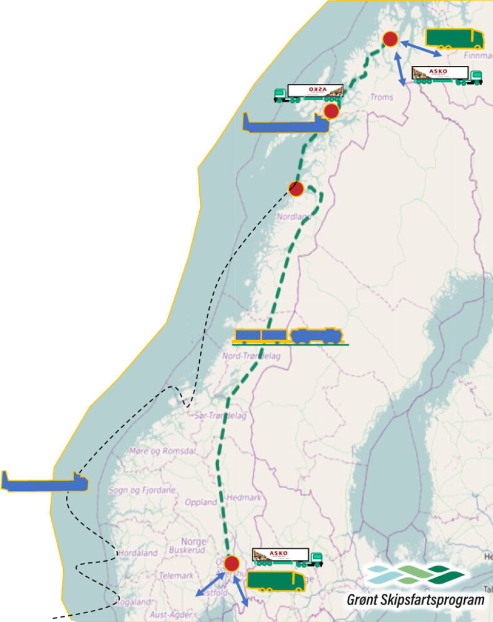 HEL KJEDE: Tanken er å sette hele forsyningskjeden fra Østlandet til Nord-Norge i system, via godstog over Nordlandsbanen og videre med miljøvennlige, elektriske skip fra Bodø og nordover til Tromsø.