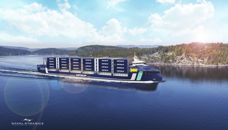 Samskip bygger to utslippsfrie containerskip, som skal gå i fast trafikk mellom Nederland og Norge. Skipene vil bli utstyrt med elektrisk fremdrift, drevet av brenselceller på hydrogen. Samskip bygger to utslippsfrie containerskip, som skal gå i fast trafikk mellom Nederland og Norge. Skipene vil bli utstyrt med elektrisk fremdrift, drevet av brenselceller på hydrogen.