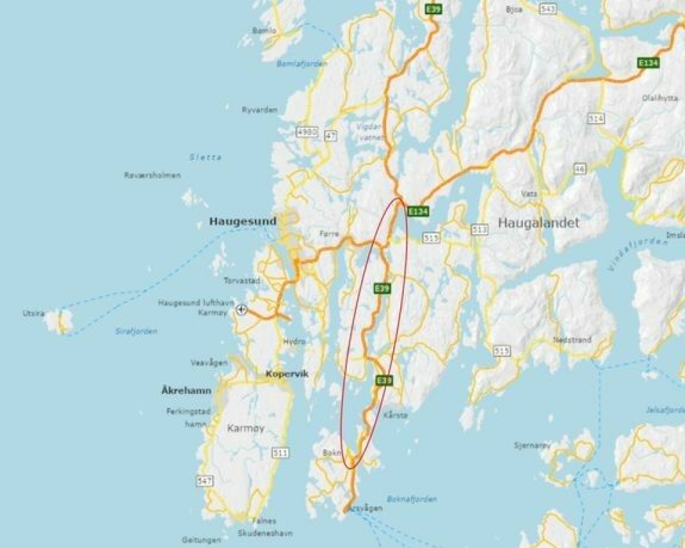Statens vegvesen ønsker å etablere døgnhileplass innenfor området som er skravert i rødt.
