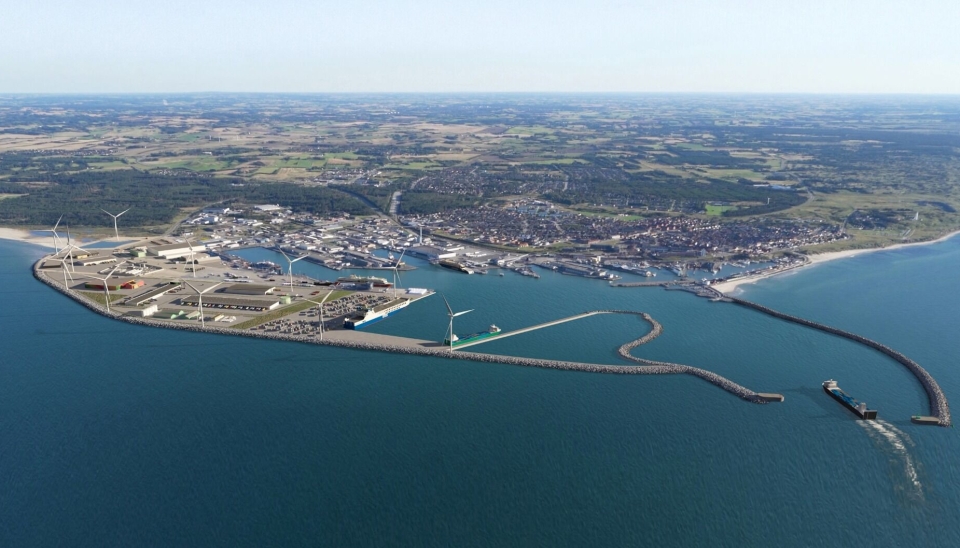 SLIK SKAL DET BLI: En skisse over hvordan havnen skal se ut etter utvidelsen. Legg merke til de store arealene i ytre del av havnen, som ikke finnes i dag (se bilde nedenfor).