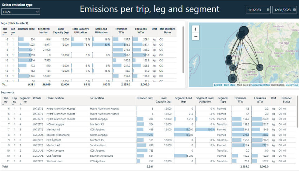 Skjermbilde fra Maritech TMS.