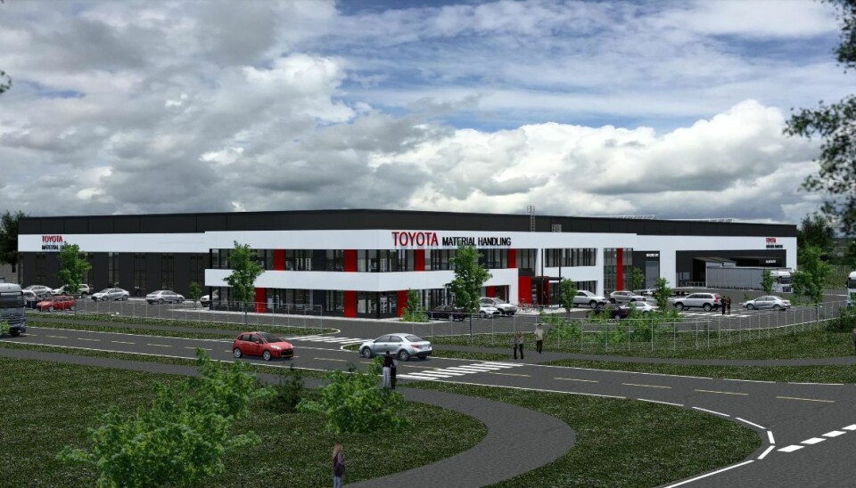 Slik vil Toyota Material Handlings nye anlegg på Gardermoen se ut når det står ferdig neste sommer.