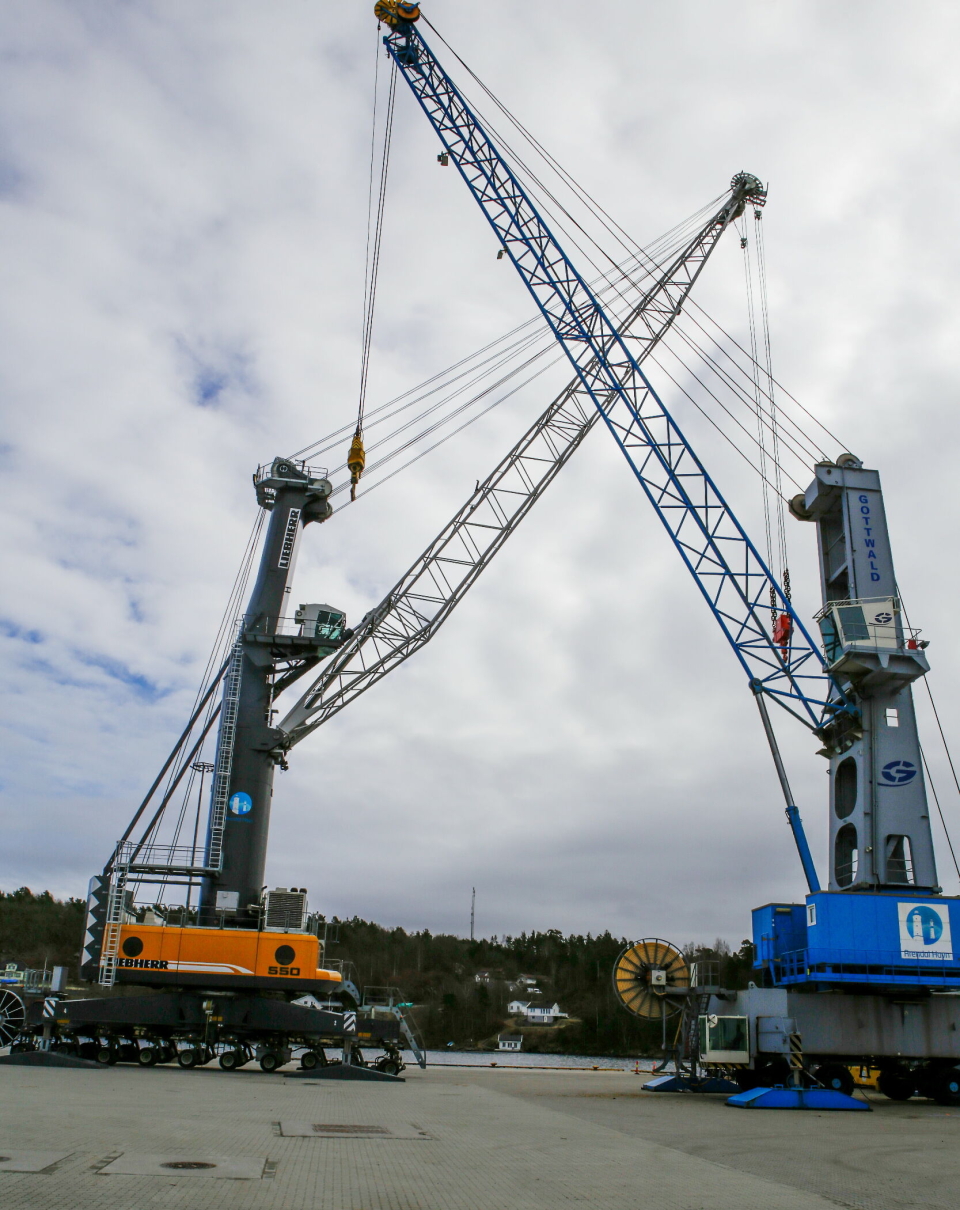 ARBEIDSHESTER: Dagens to havnekraner klarer foreløpig brasene i havna, men på sikt vil de nok få forsterkninger.